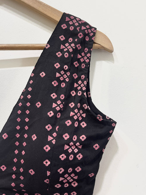 Handblock Floral V-Neck Cotton Blouse
