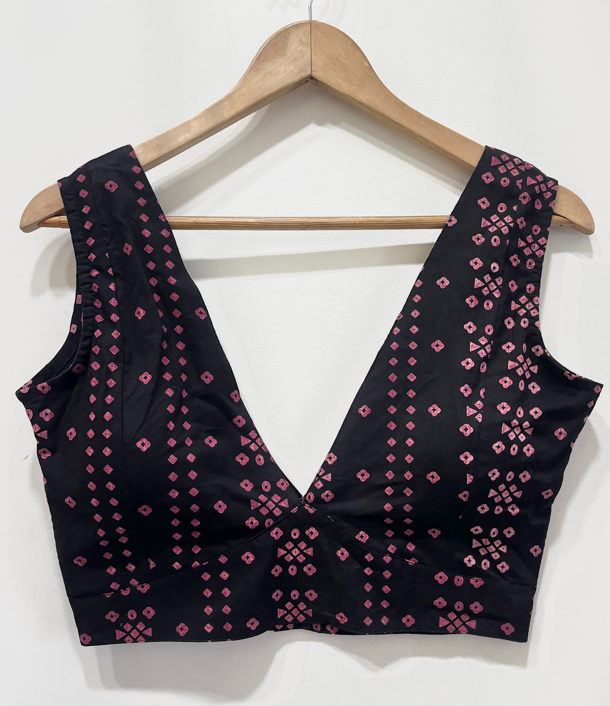 Handblock Floral V-Neck Cotton Blouse
