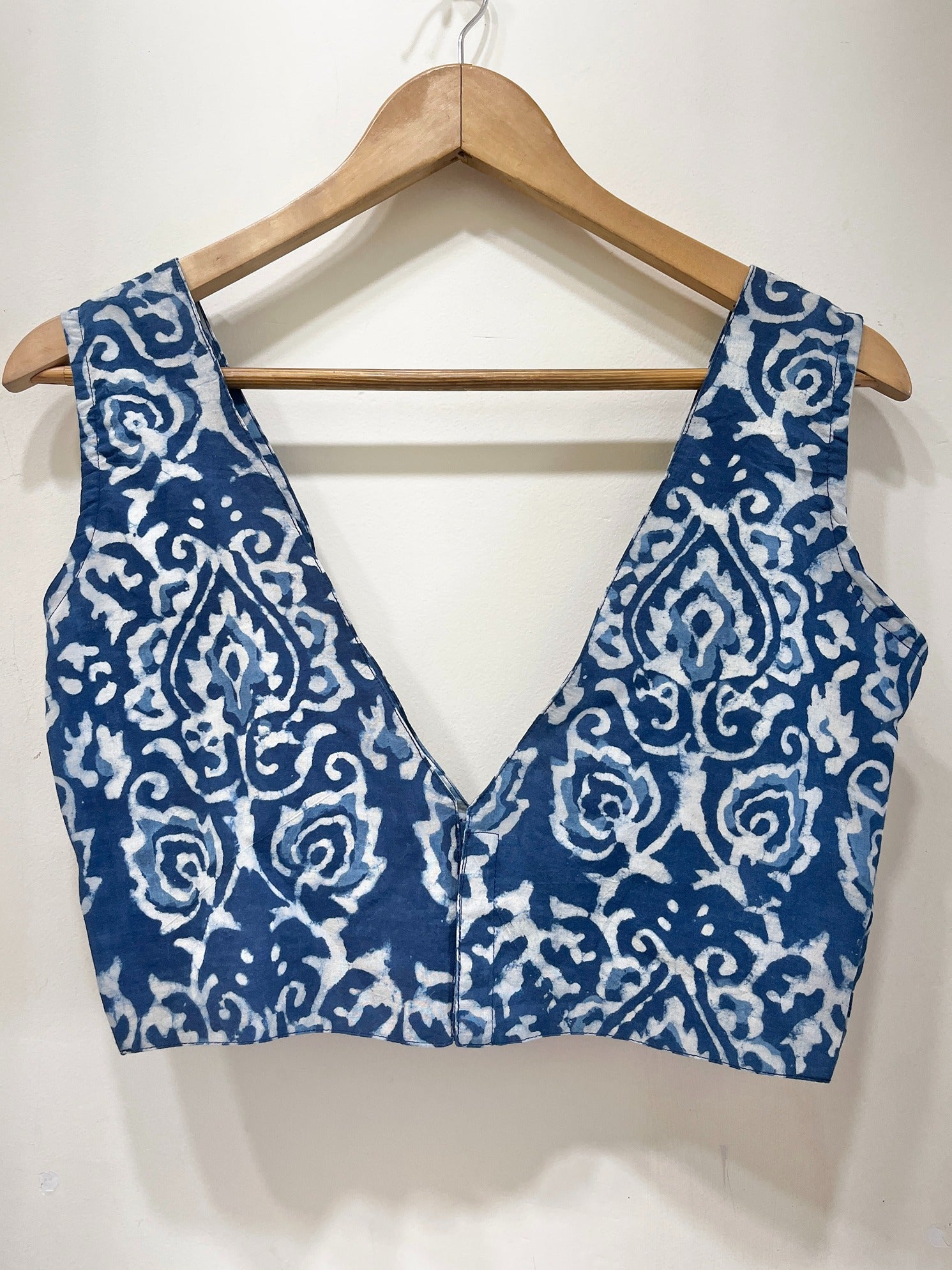 Handblock Floral V-Neck Cotton Blouse