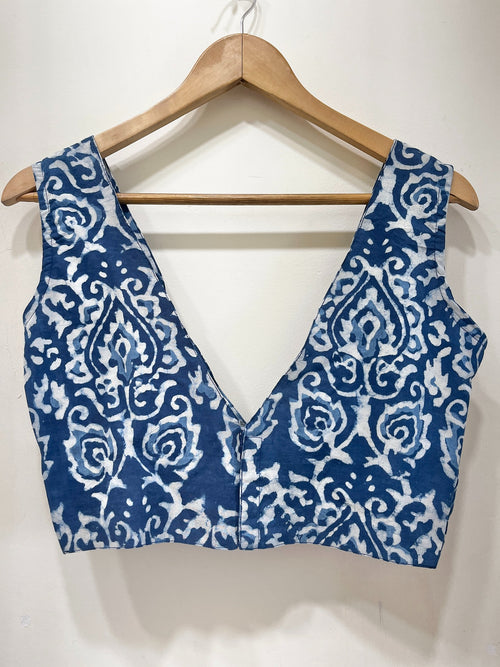 Handblock Floral V-Neck Cotton Blouse