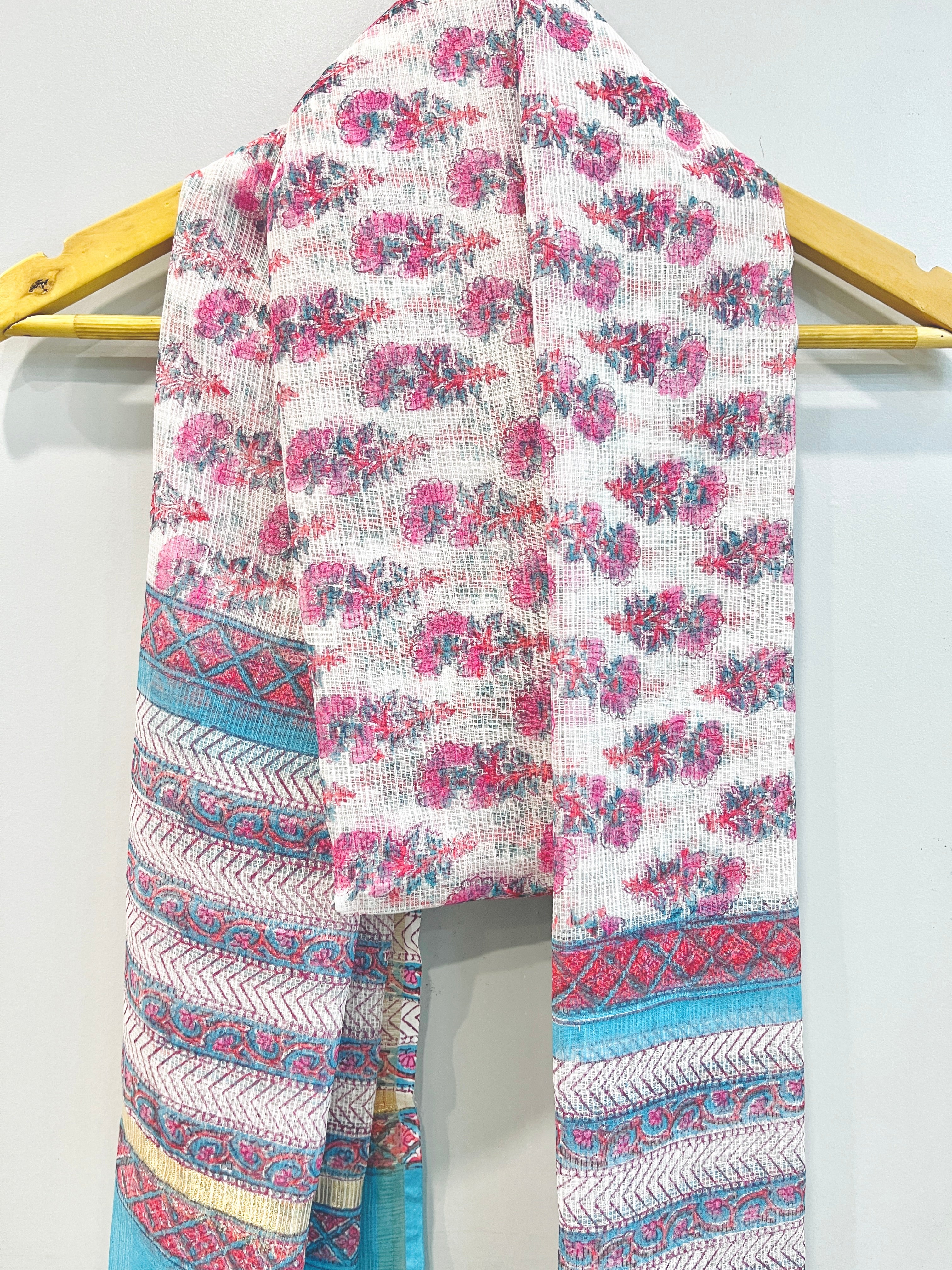 Block Printed Kota Doria Dupatta