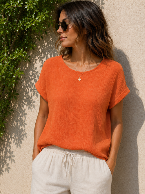 Sunset Gauze Relaxed Cotton Short Top