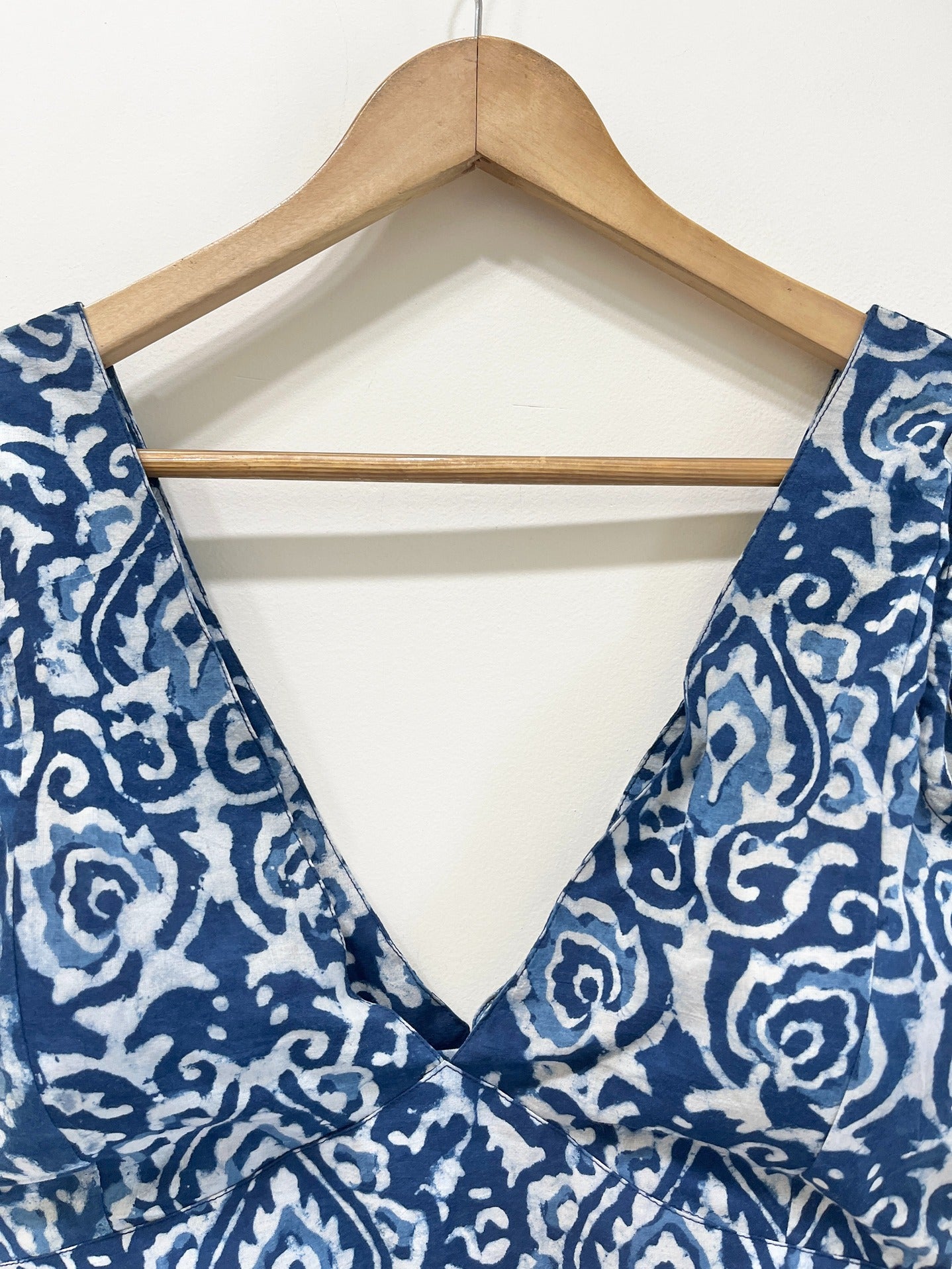 Handblock Floral V-Neck Cotton Blouse