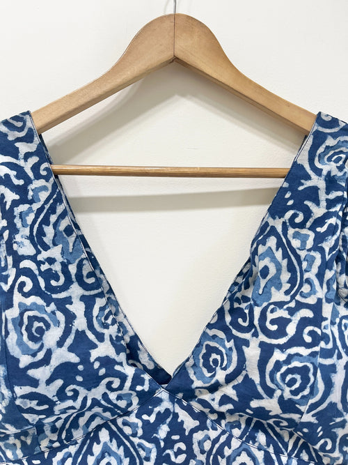 Handblock Floral V-Neck Cotton Blouse