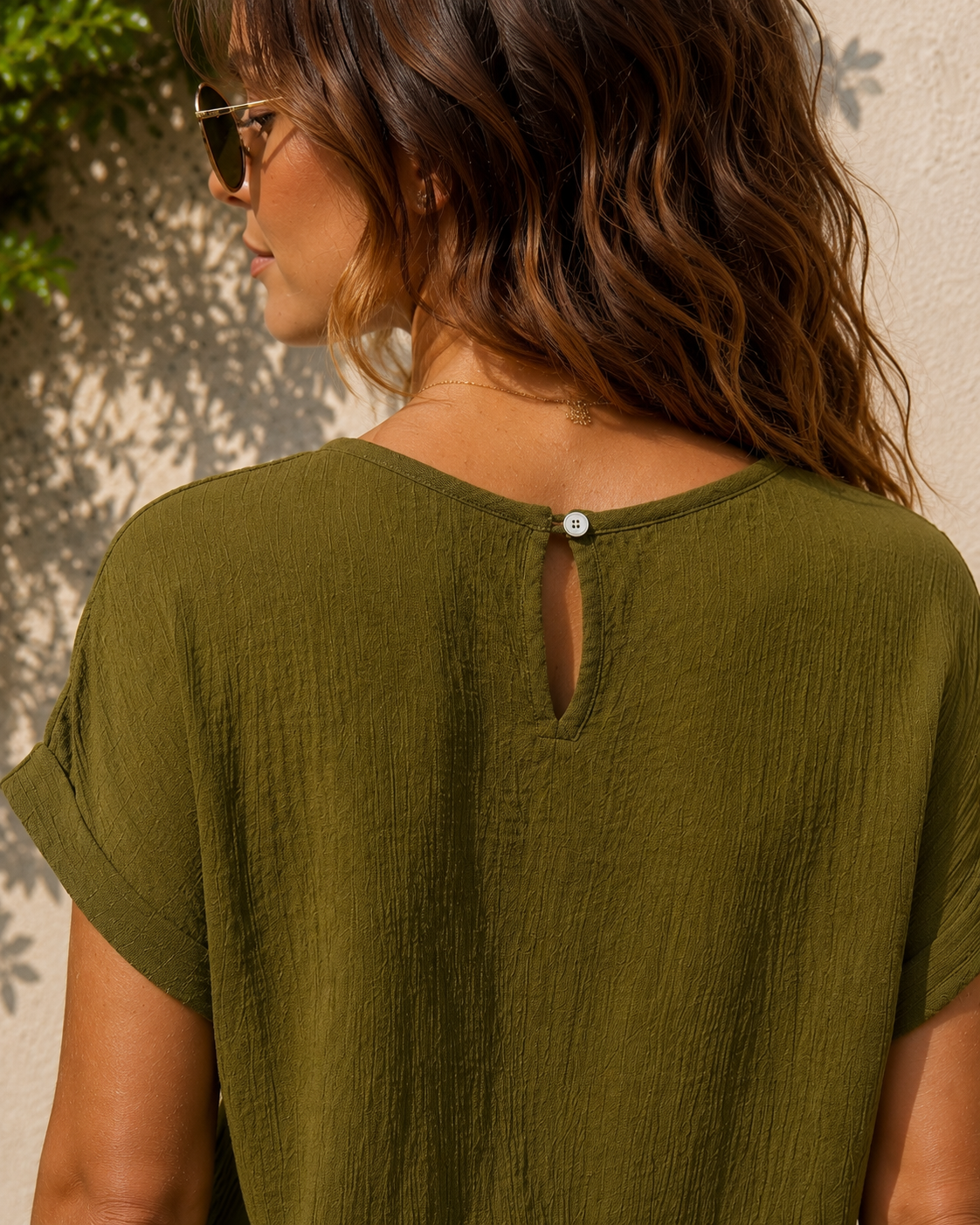 Olive Gauze Relaxed Cotton Short Top