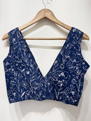 Handblock Floral V-Neck Cotton Blouse