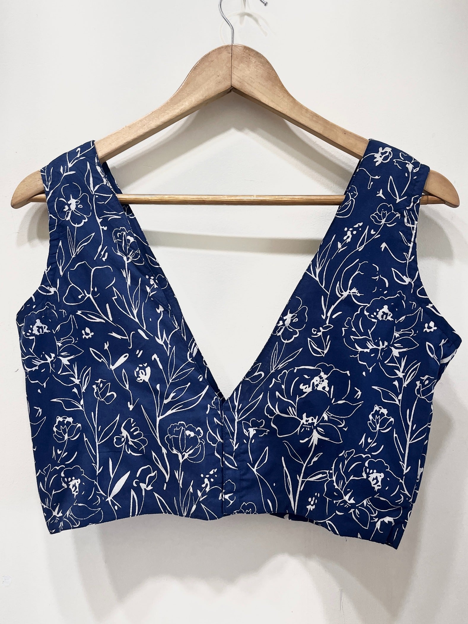 Handblock Floral V-Neck Cotton Blouse