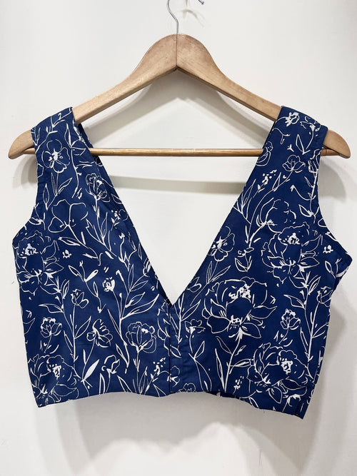 Handblock Floral V-Neck Cotton Blouse