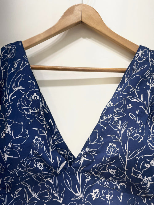 Handblock Floral V-Neck Cotton Blouse