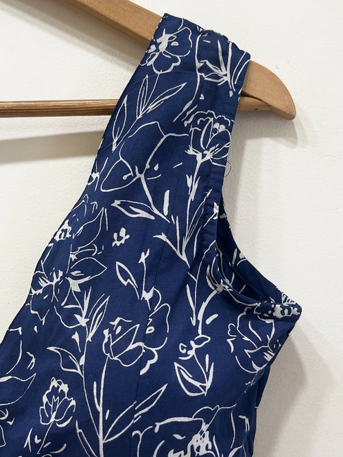 Handblock Floral V-Neck Cotton Blouse