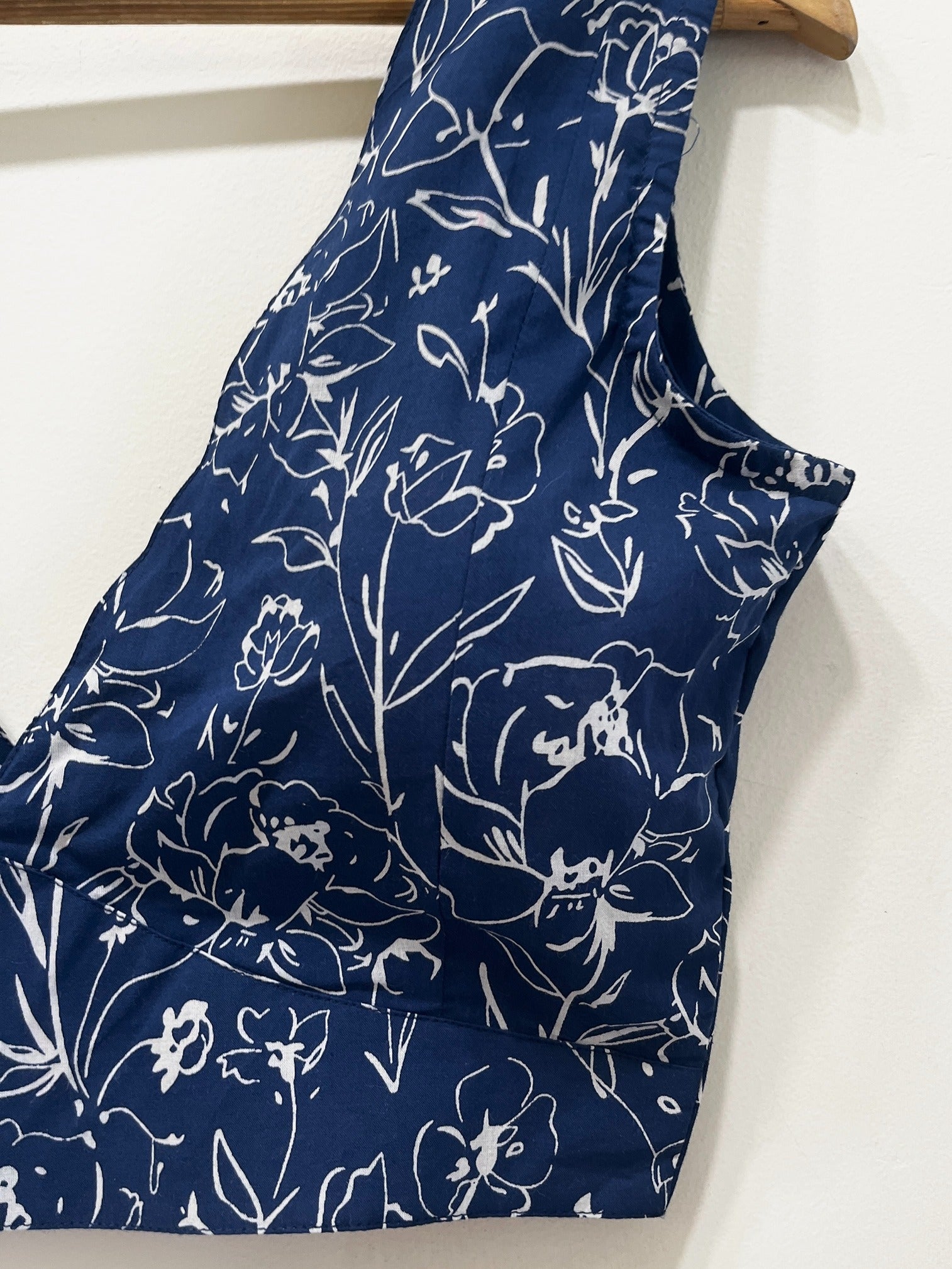 Handblock Floral V-Neck Cotton Blouse