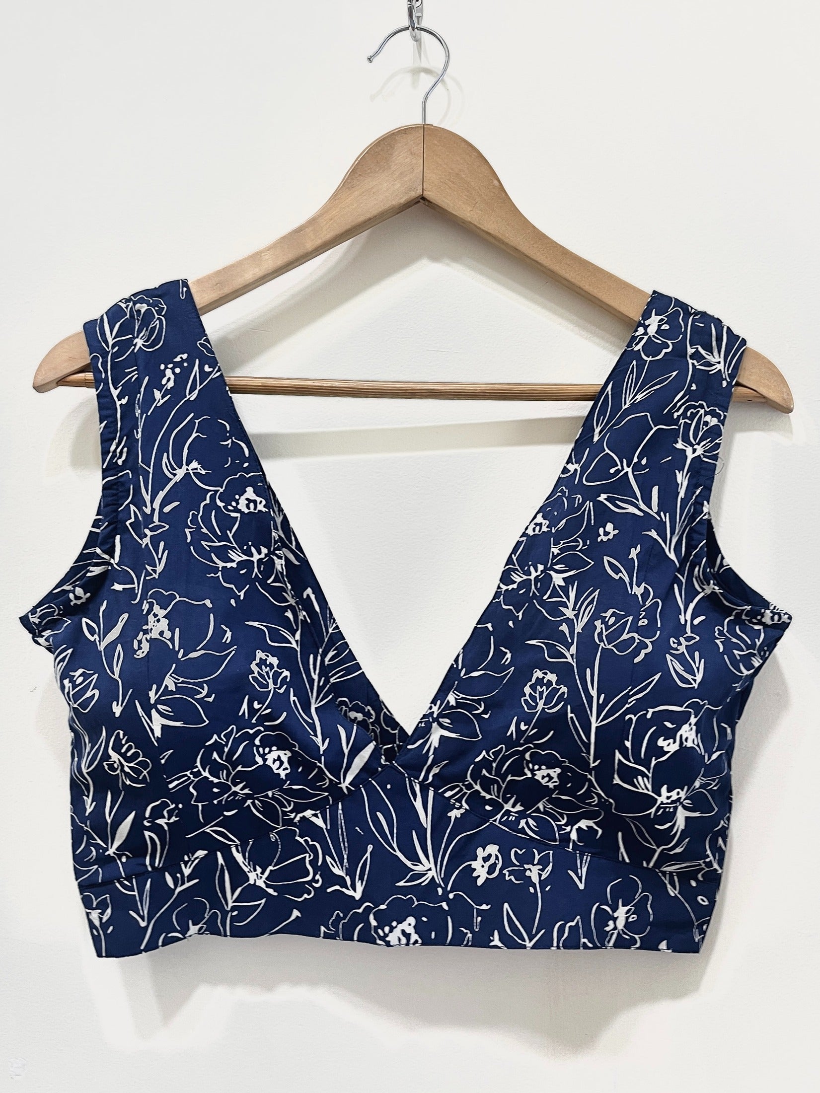 Handblock Floral V-Neck Cotton Blouse