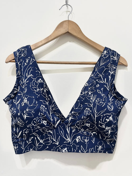 Handblock Floral V-Neck Cotton Blouse