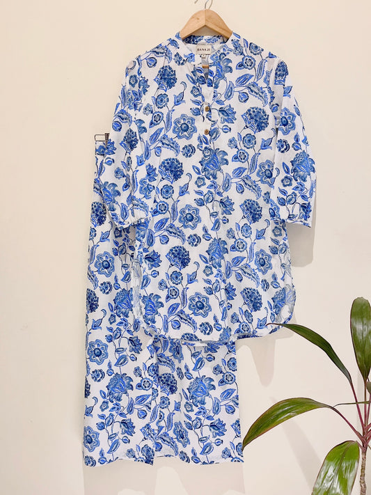 Blue Floral Kurta Pant Co-Ord Set