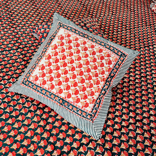 Red and Green Bed Sheet with Pillow Covers