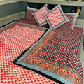 Red and Green Bed Sheet with Pillow Covers