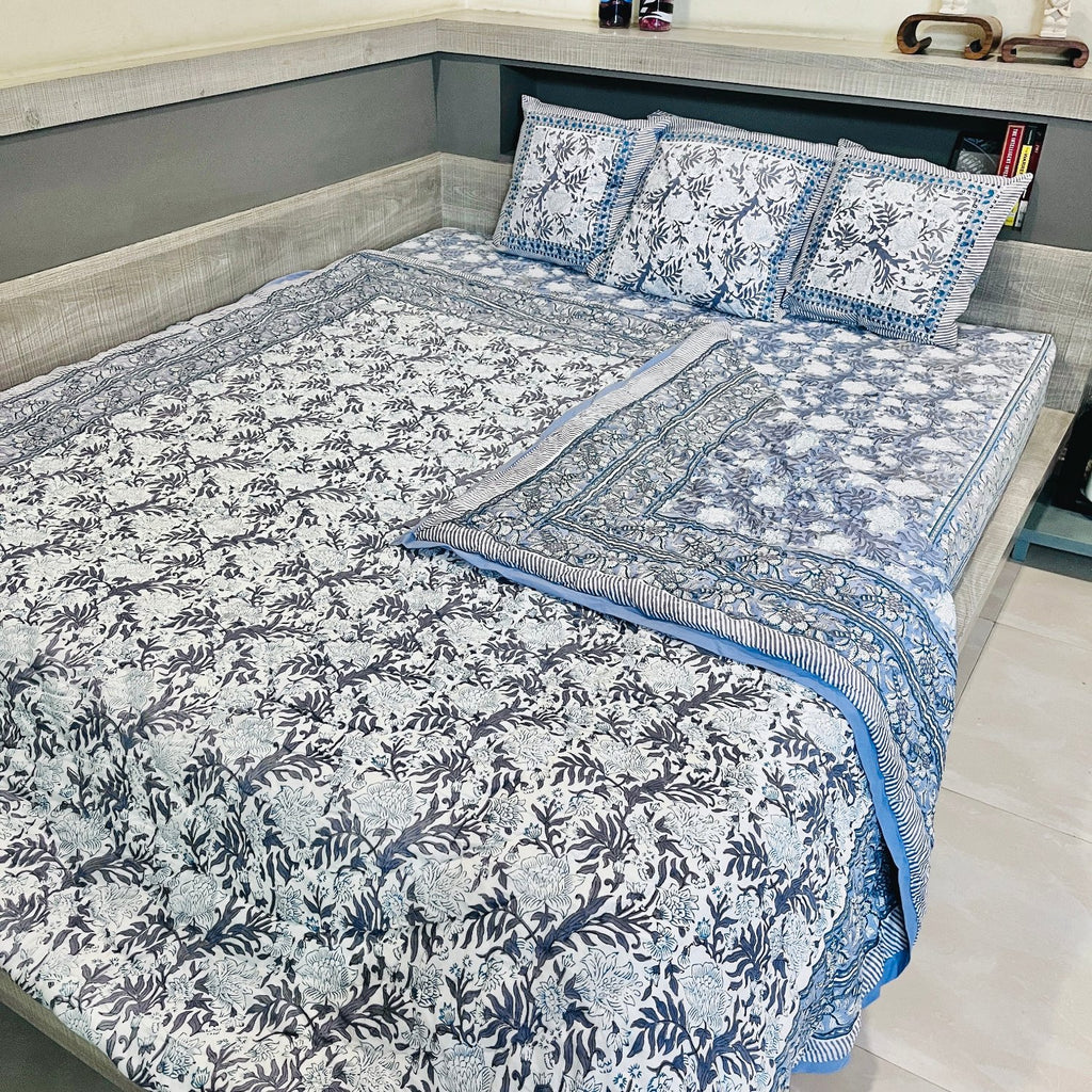 Grey Flower Jaipuri Razai