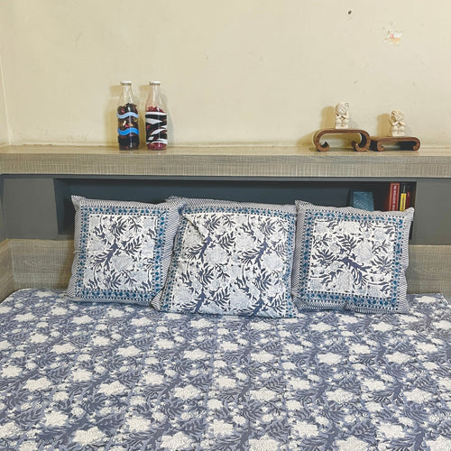 Grey Flower Bed Sheet with Pillow Covers