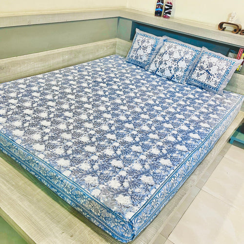 Grey Flower Bed Sheet with Pillow Covers