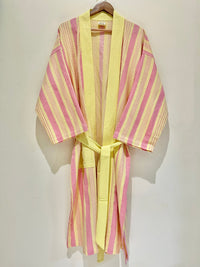 Yellow Stripe Printed Bath Robe