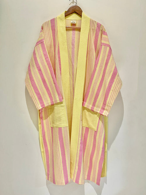Yellow Stripe Printed Bath Robe
