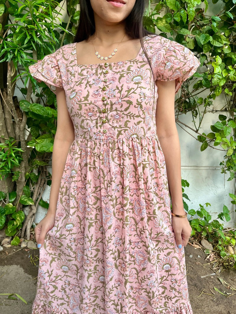 Peachy Vibe Block Printed Dress