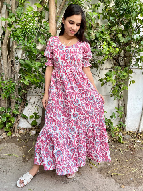 Aqua Petal Block Printed Dress