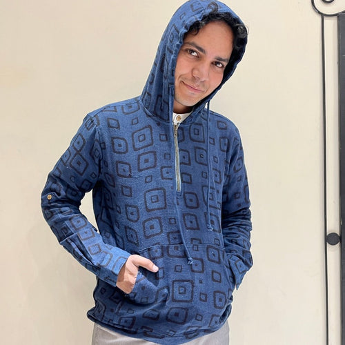 Kala Cotton Natural  Indigo Printed Hoodie