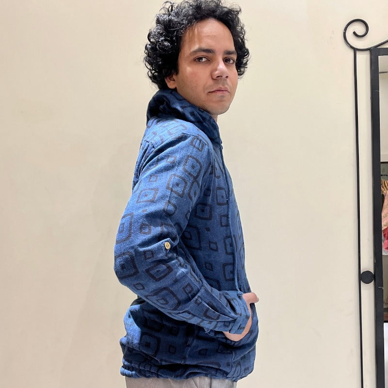 Kala Cotton Natural  Indigo Printed Hoodie