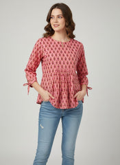 Rosewood Block Print Cotton Top