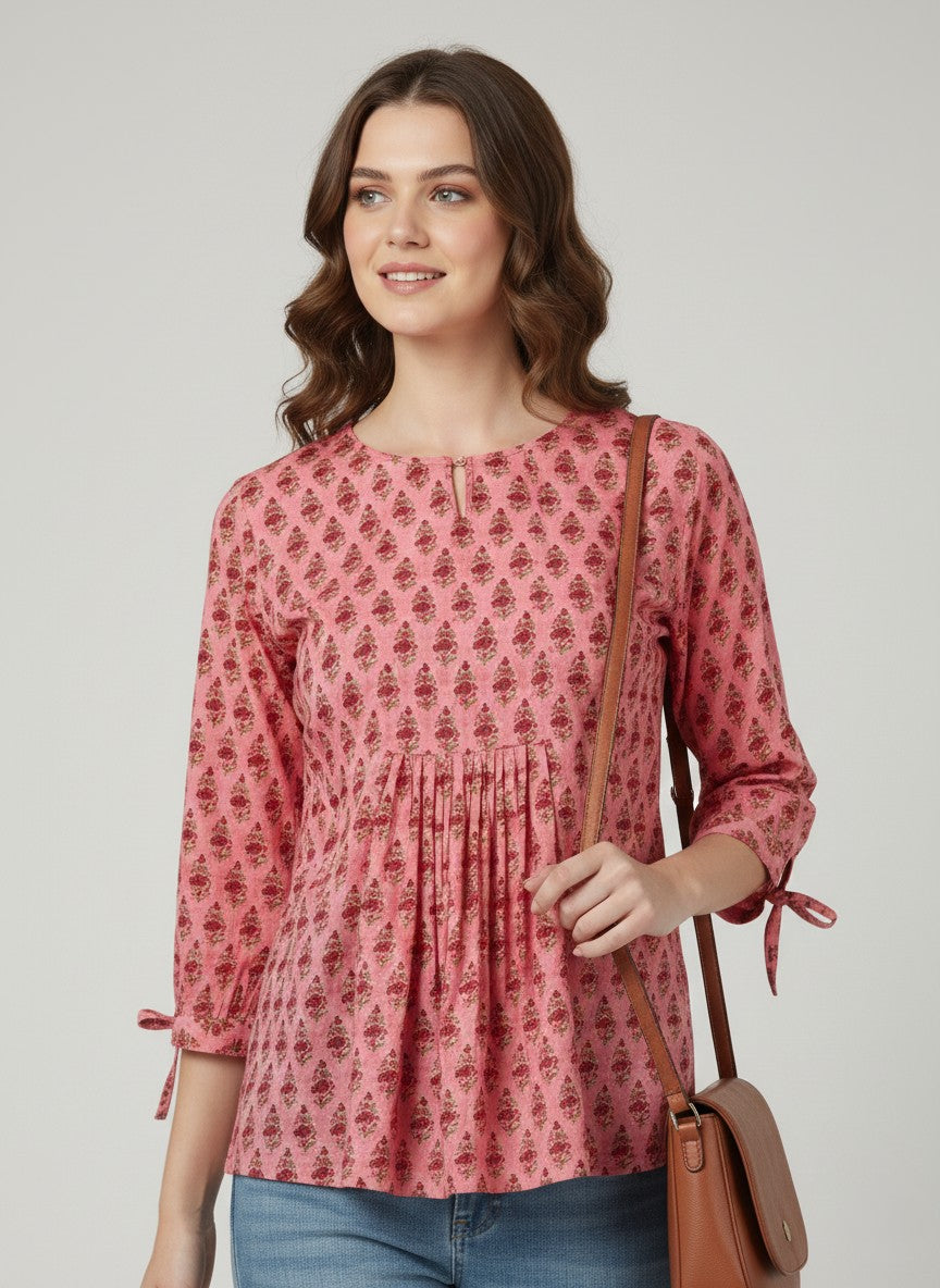 Rosewood Block Print Cotton Top