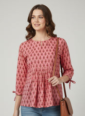 Rosewood Block Print Cotton Top