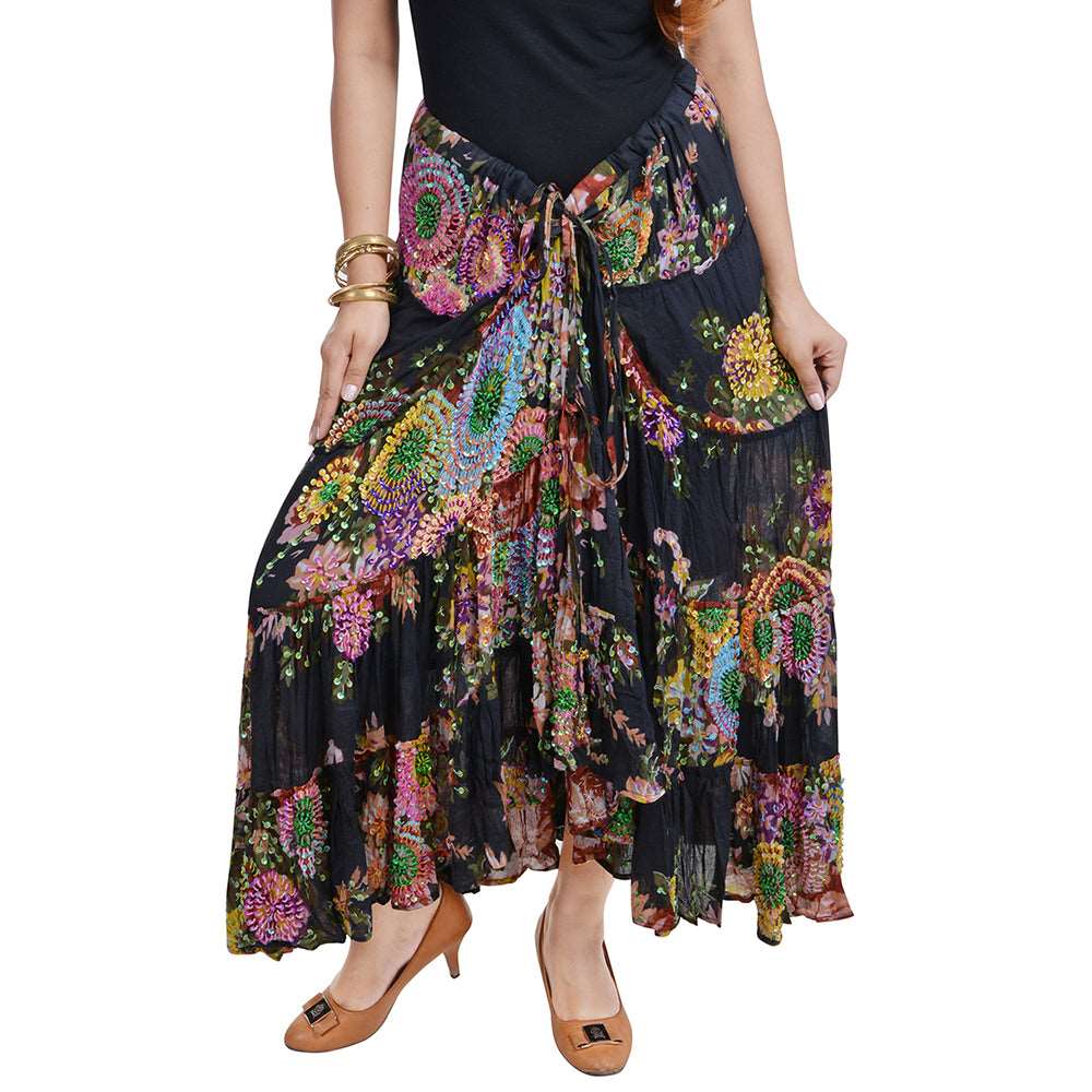 Cotton Asymmetrical Skirt with Bead Work