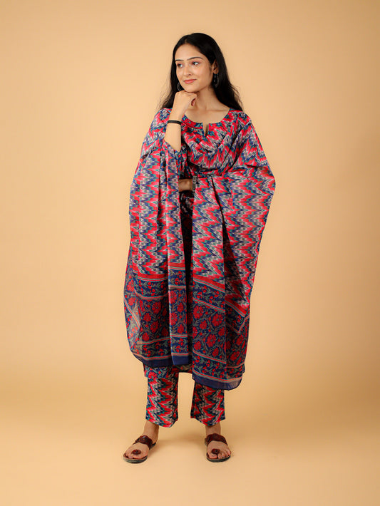 Cotton Printed Kurta Pant Set With Dupatta