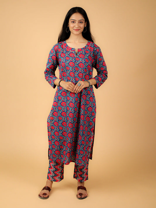 Cotton Printed Kurta Pant Set With Dupatta