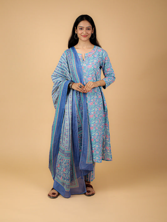 Cotton Printed Kurta Pant Set With Dupatta