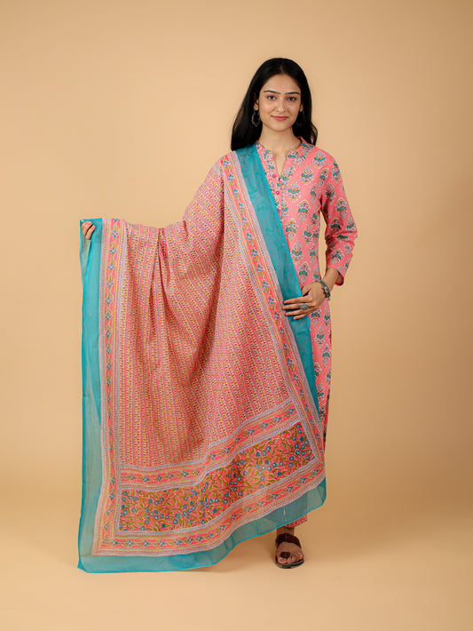 Cotton Printed Kurta Pant Set With Dupatta