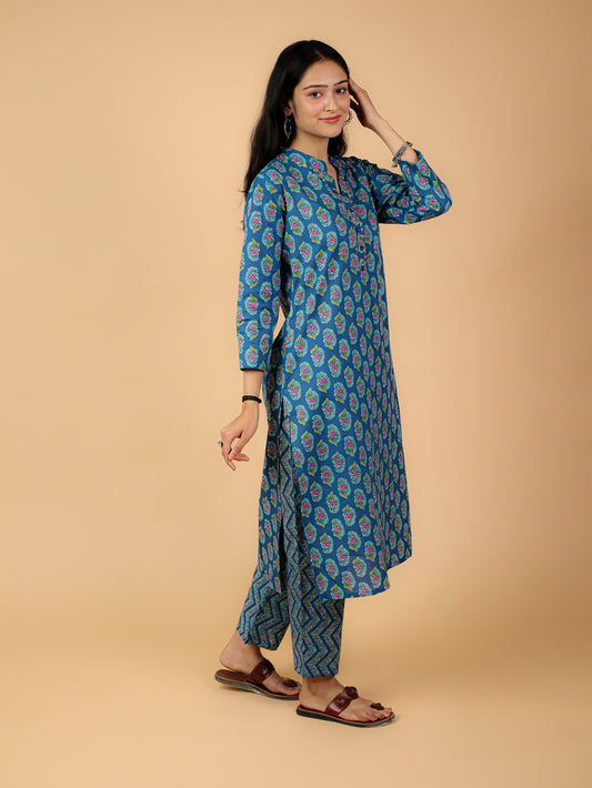 Cotton Printed Kurta Pant Set With Dupatta
