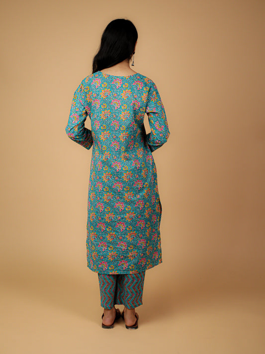 Cotton Printed Kurta Pant Set With Dupatta
