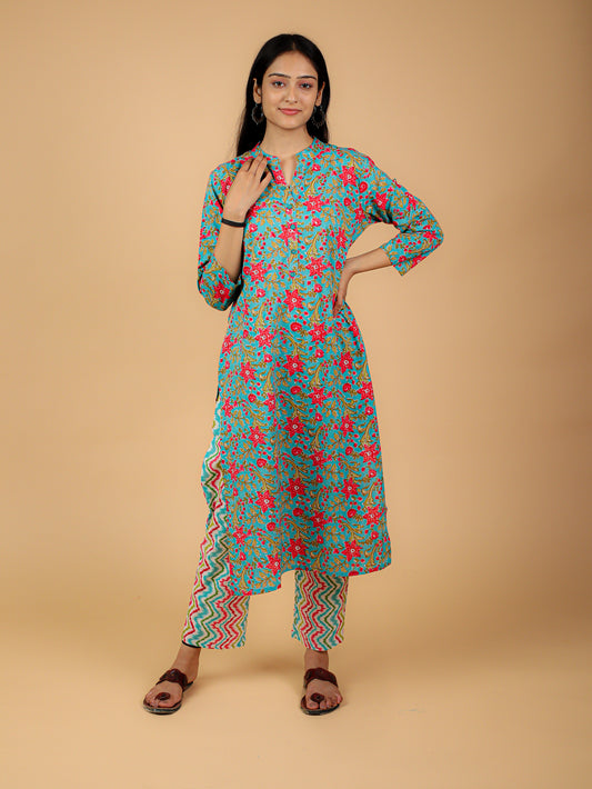 Cotton Printed Kurta Pant Set With Dupatta