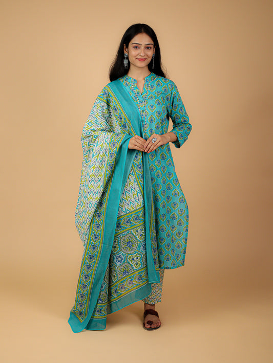 Cotton Printed Kurta Pant Set(No Dupatta)