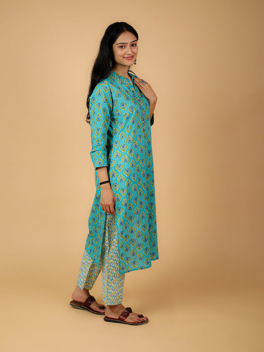 Cotton Printed Kurta Pant Set(No Dupatta)