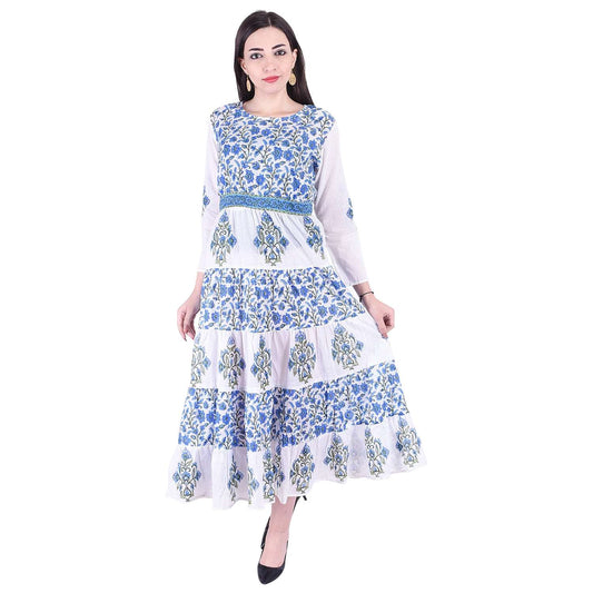 White & Blue Long Kurta