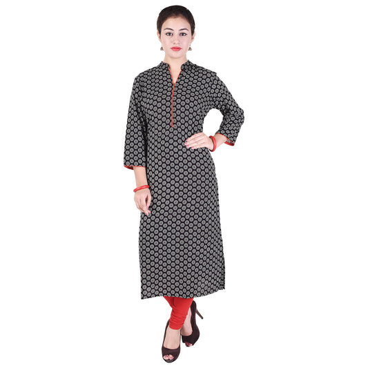 Printed Black & White straight Kurta