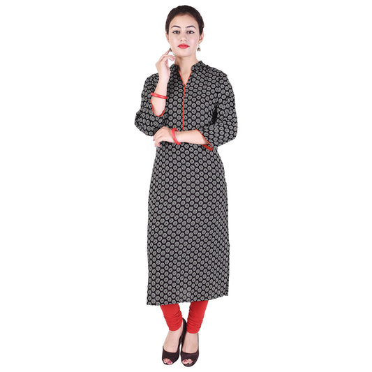 Printed Black & White straight Kurta