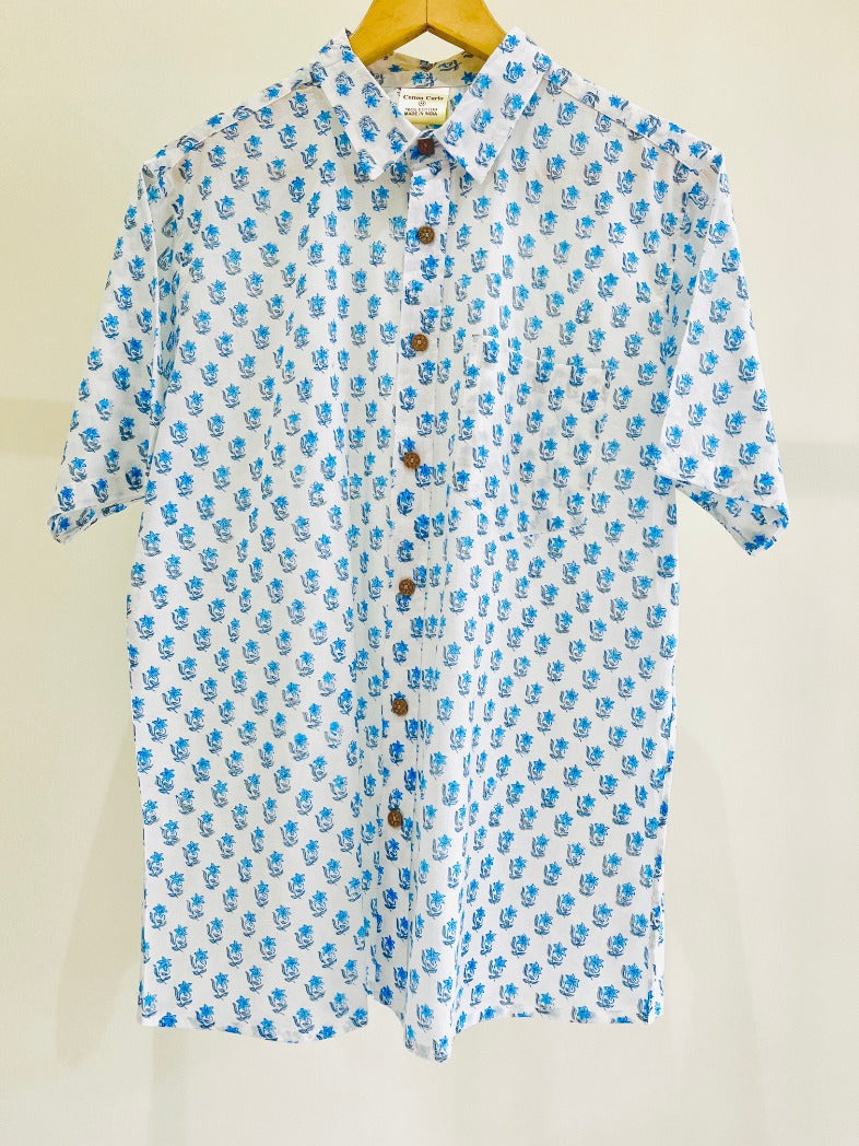 COTTON BLOCK PRINTED HALF SLEEVE SHIRT