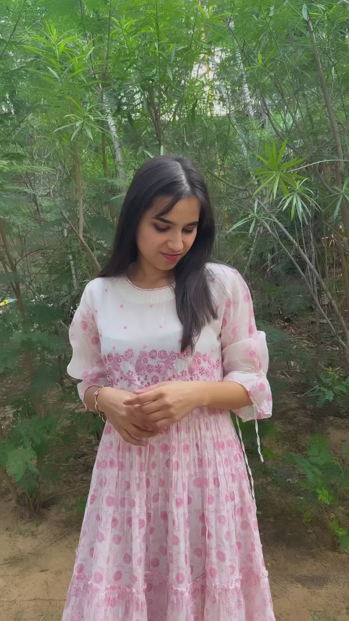 Pink Bloom Chanderi Silk Dress