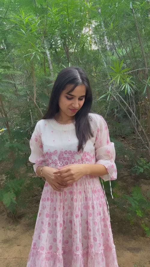 Pink Bloom Chanderi Silk Dress