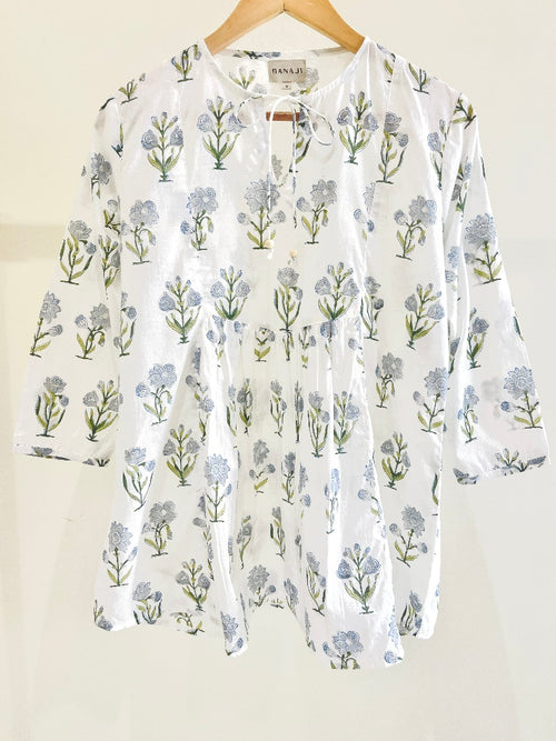 White Petal Cotton Short Top