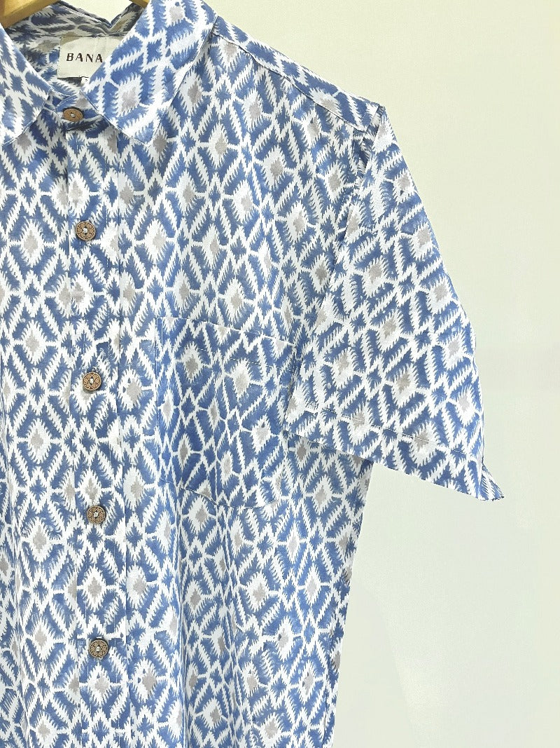 COTTON BLOCK PRINTED HALF SLEEVE SHIRT